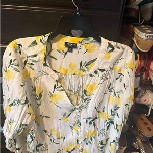 Torrid Lemon Print Blouse with Button Detail